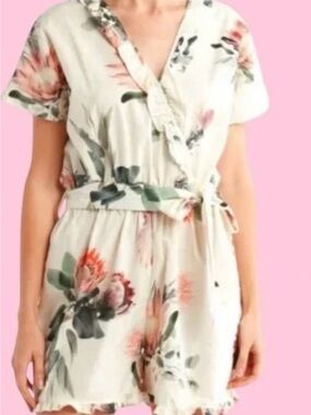 Industry Republic Clothing Floral Cream Wrap Romper with Belt Size XL